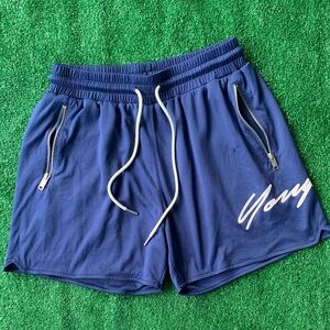 YoungLA Blue Athletic Shorts with White Drawstring